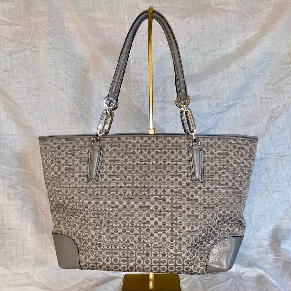 Coach Gray and Silver Signature Tote